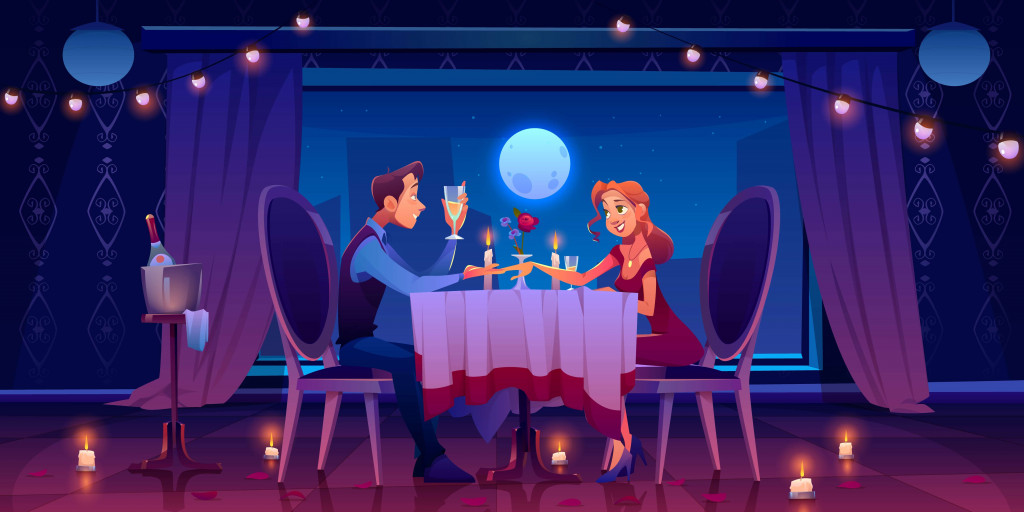 couples doing dinner under moonlight