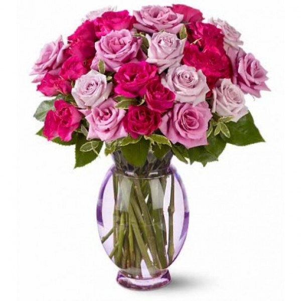 10 Pink Roses and 10 light Pink Roses in a Glass Vase