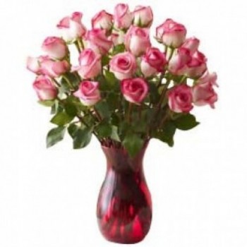 18 Pink Roses in a glass vase