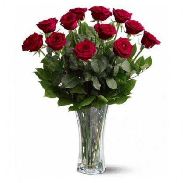 18 Red Roses in a Glass Vase