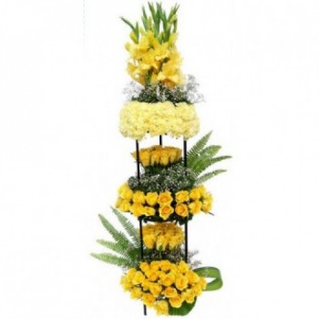 A floral arrangement of 50 Yellow Roses, 24 Yellow Carnations and 10 Yellow Glads in a Basket