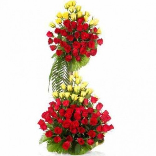 3 feet-tall Arrangement of 100 Red and Yellow Roses