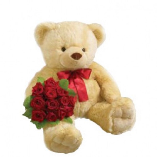 12 Red Roses with Teddy Bear (15inches)