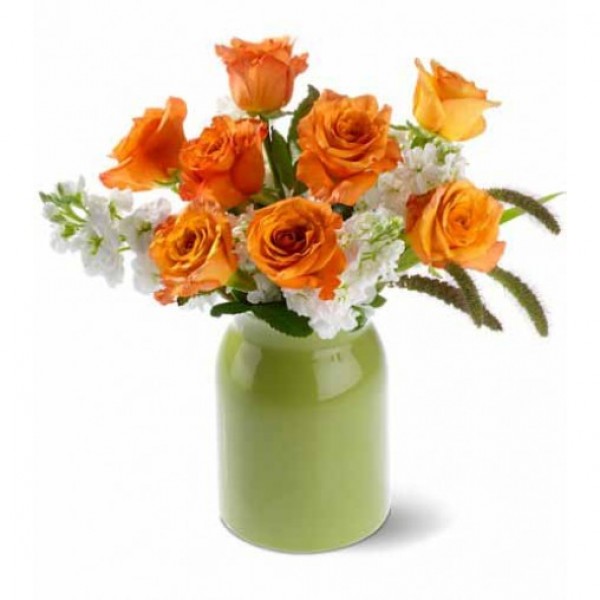  8 Orange Roses and 4 White Glads Bunch