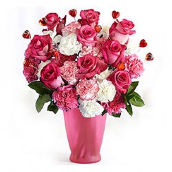 10 Pink Roses and 10 White and Pink Carnations Bunch