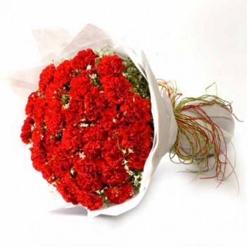 30 Red Carnations wrapped in White Special Paper