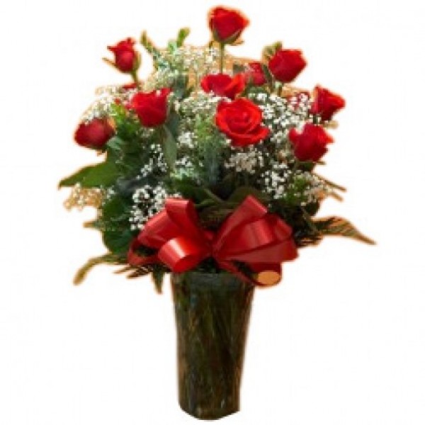  12 Red Roses in a glass vase
