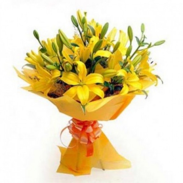  6 Yellow Asiatic Lilies wrapped in Special Paper