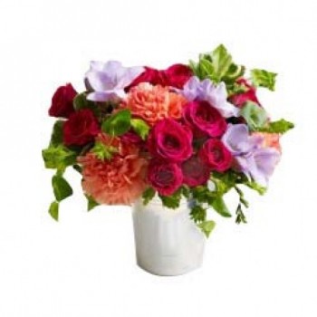 14 Red Roses and 6 Orange Carnations in a Glass Vase