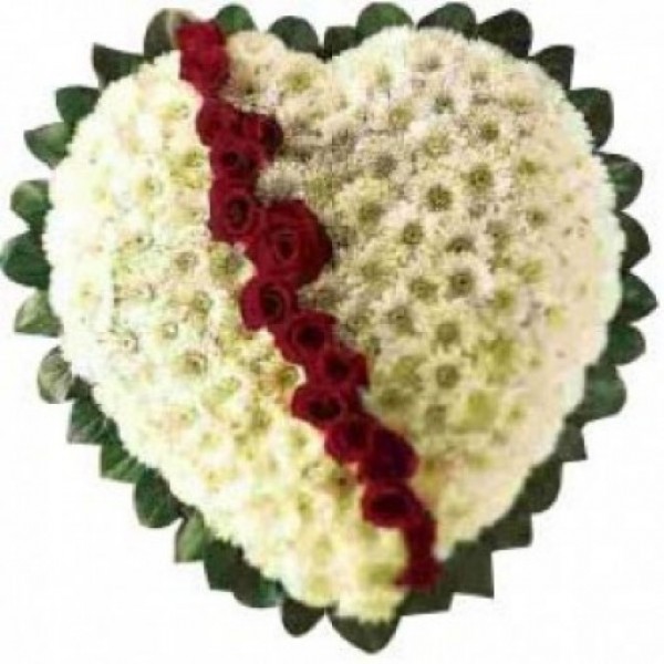 70 Mini Chrysanthemum Heart-shaped Arrangement with 20 Red Roses Arrow