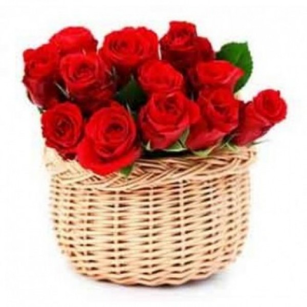 12 Red Roses in a Basket