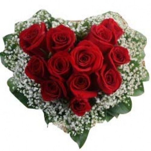 12 Red Roses arranged in Heart Shape
