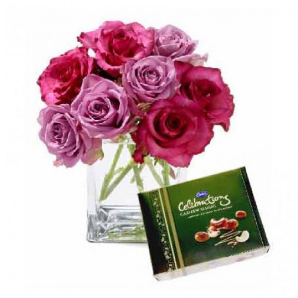 8 Pink and Red Roses with Cadbury's Celebrations (141.4 gm) 