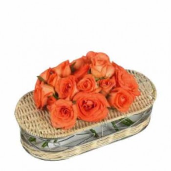 15 Orange Roses arranged on Tray