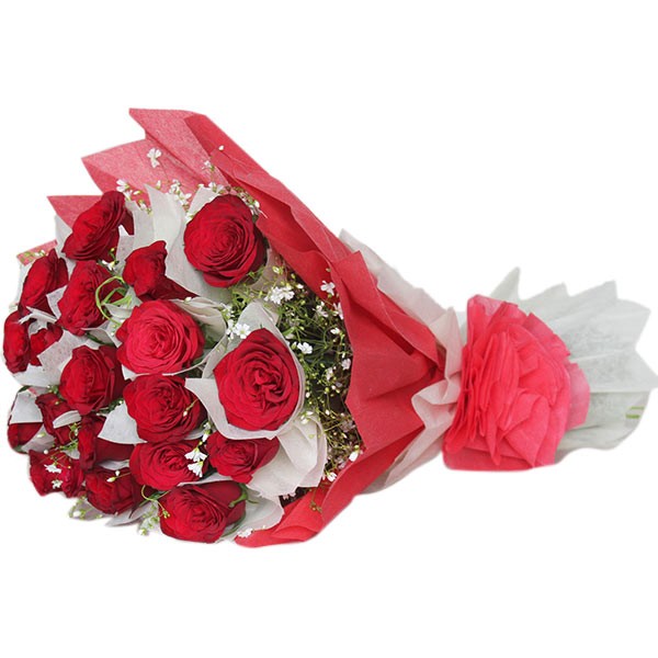 20 Red Roses with Paper Packing