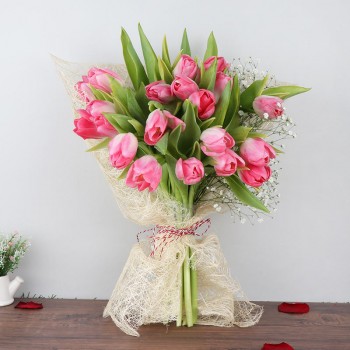 20 Pink Tulips in Jute Packing