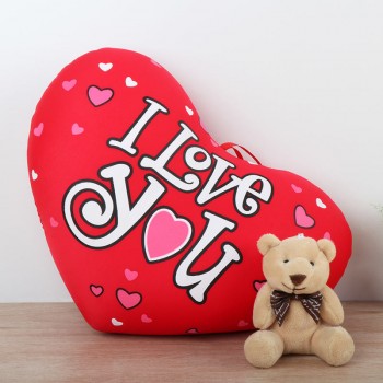 Heart Shape Love You Cushion with Teddy Bear