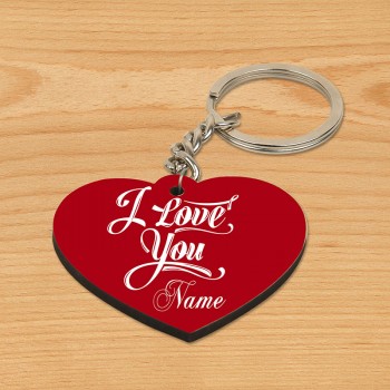 I Love You Printed Personalised Name Red Heart Shape Keychain