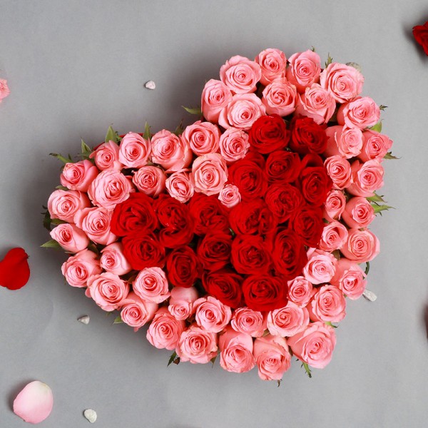 35 (Pink and Red) Roses Arrangement in Heart Shape