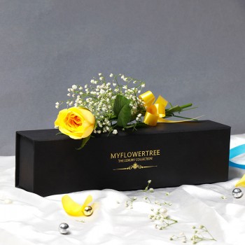 Single Stick of Yellow Rose in MyFlowerTree Luxury Black Box