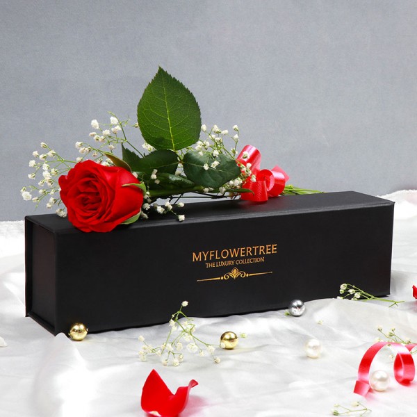 Single Stick of Red Rose in MyFlowerTree Luxury Black Box