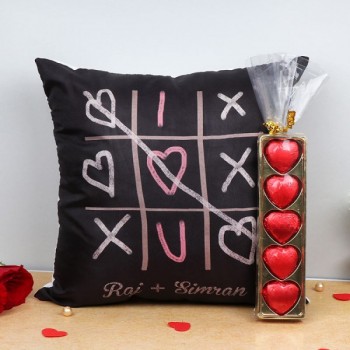 One Personalised Love Theme Cushion with 5 pcs Assorted Heart Shape Chocolate