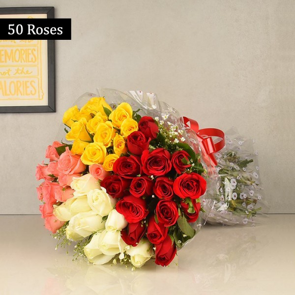 50 Colorful Roses Bunch
