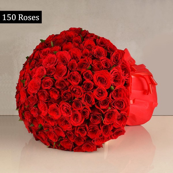 150 Red Roses with Paper Packing