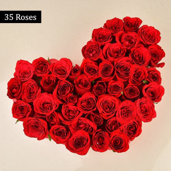 Heart Shaped Arrangement of 35 Red Roses