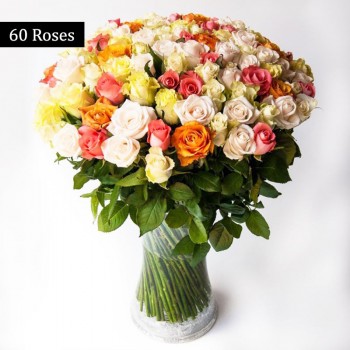 60 Mixed Roses (Orange,Yellow,Pink,White) Bunch