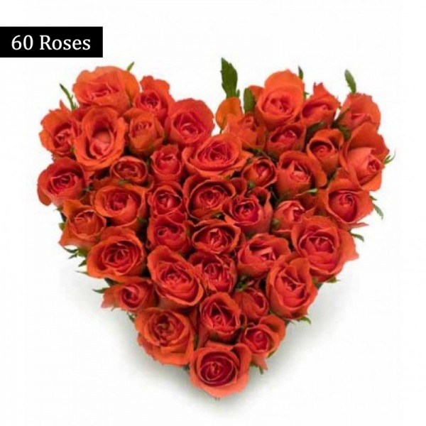 A Heart-shaped arrangement of 60 Red Roses 