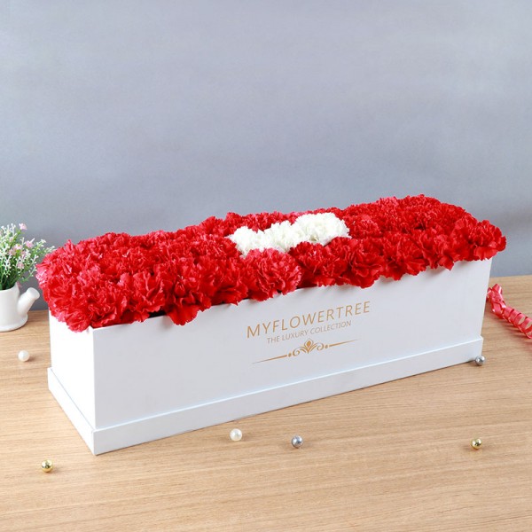 36 Carnations (Red and White) in a White MFT Luxury Box