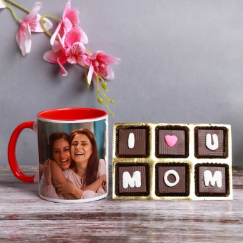 One Personalised Red Handle Mug For Mom with pack of 6 pcs Homemade Chocolate