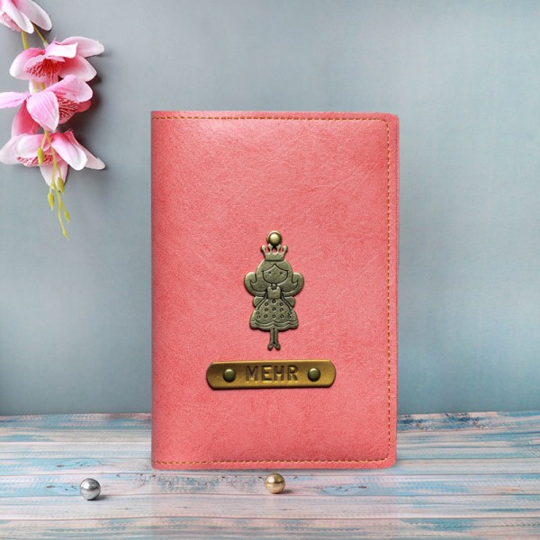 One Peach Colour Personalised Passport Cover For Women