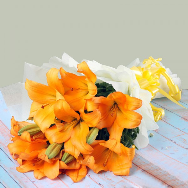 6 Asiatic Orange Lilies wrapped in special paper