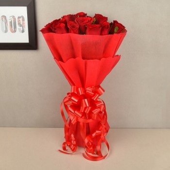 15 Red Roses with Paper Packing