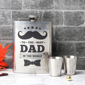 One Set Of Hip Flask with 2 Shot Glasses for Dad