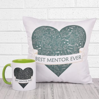 Best Mentor Ever Combo of Coffee Mug and Cushion for Teacher