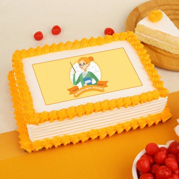 1 Kg Photo Printed Square Shape Pineapple Cake for Teacher