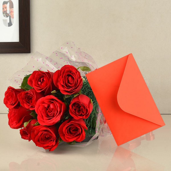 10 Red Roses with Greeting card