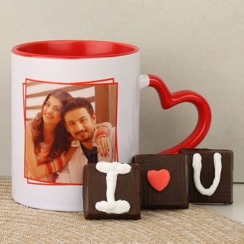 One Personalised Coffee Mug with 3 Homemade i love u chocolate for Husband