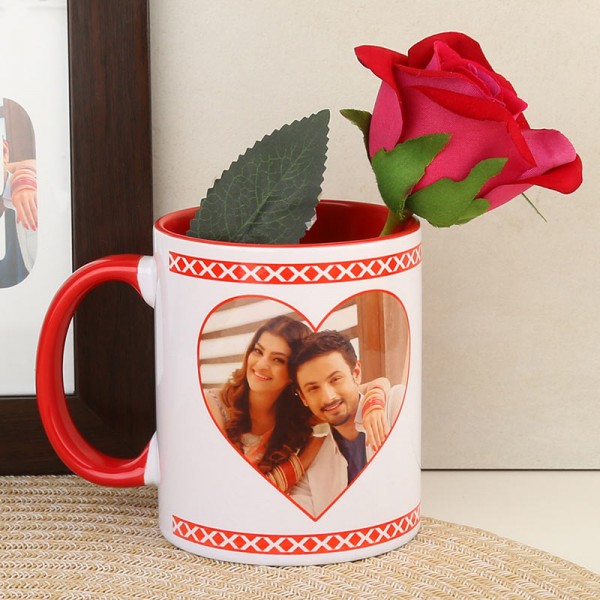 Personalised Red Handle Mug for Couple