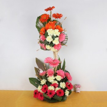 Basket Arrangment of Assorted 30 Gerberas and 25 Carnations