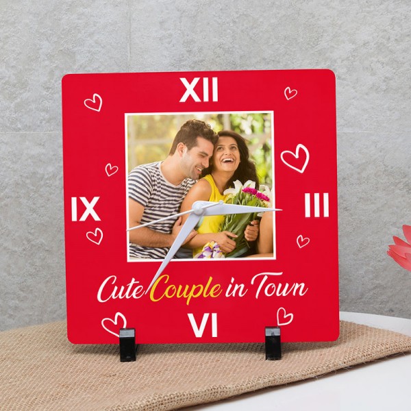 One Personalised Square Table Clock for Couple