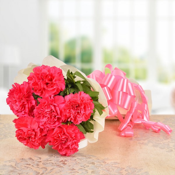 6 Pink Carnations with Paper Packing
