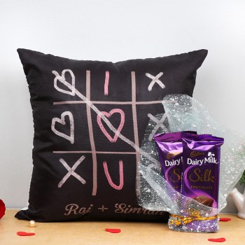 One Personalised Love Theme Cushion with 2 Dairy Milk Silk Chocolate