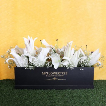 8 Oriental White Lilies in MFT Special Black Box