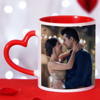 One Personalised Printed Ceramic Red Handle Coffee Mug