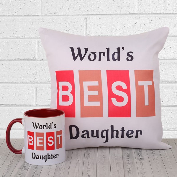 Best Daughter Printed Combo of Coffee Mug and Cushion