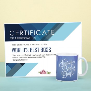 Happy Boss Day Appreciation Combo of Coffee Mug and Certificate